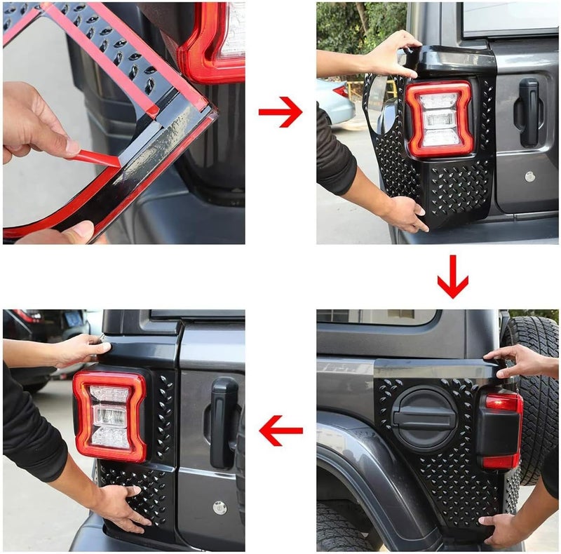 Wocch JL Rear Corner Guards Body Armor Kit Tail Light Trim Covers Compatible with 2018-2026 Jeep Wrangler JL JLU Rear Quarter Panel Black Diamond Armour - Image 4